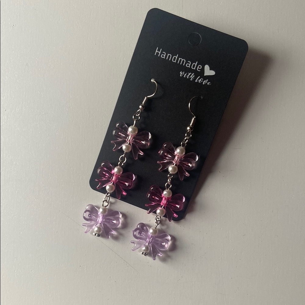 Purple and Pink Bow Earrings